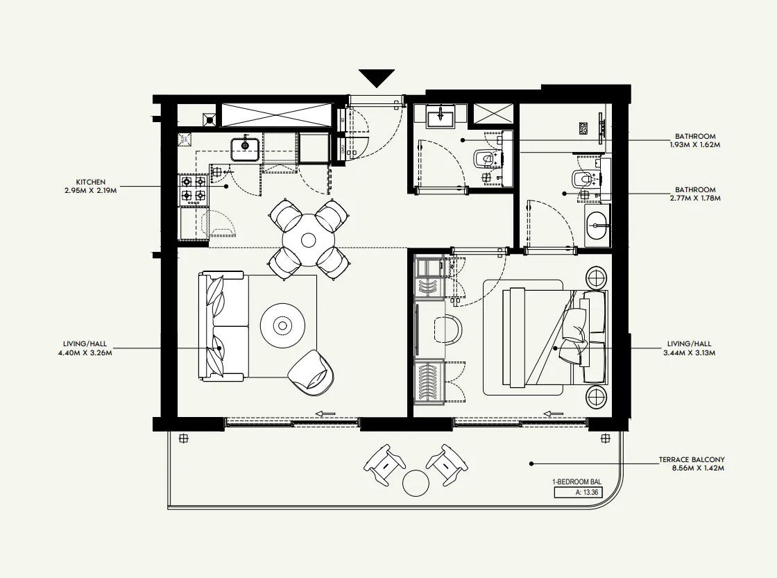 Azizi Jewel 1 bed floor plan, 695 sqft