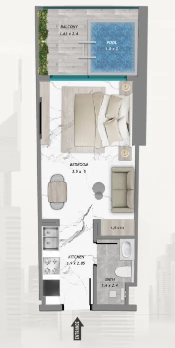 Samana Barari Heights Studio floor plan, 383 – 422 sqft