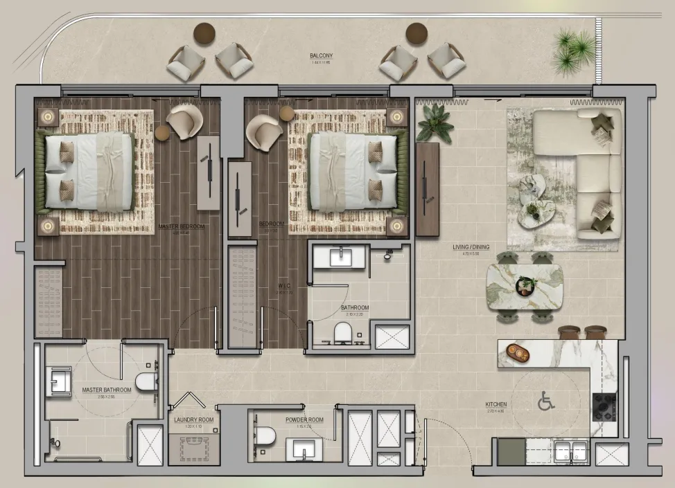 Yas Park Place 2 bed floor plan, 1,400 sqft