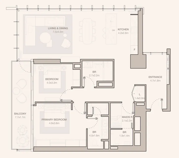 Jumeirah Residences Emirates Towers 2 bed floor plan, 1,532 sqft