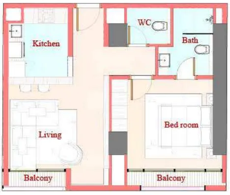 Playa Viva 1 bed floor plan, 608 sqft