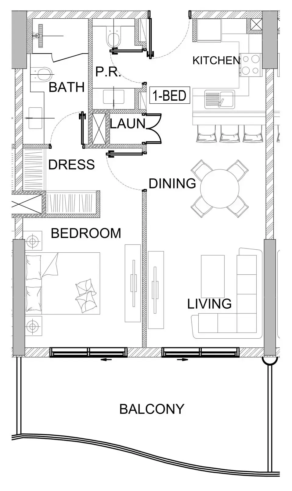 Valencia 1 bed floor plan, 785 – 791 sqft