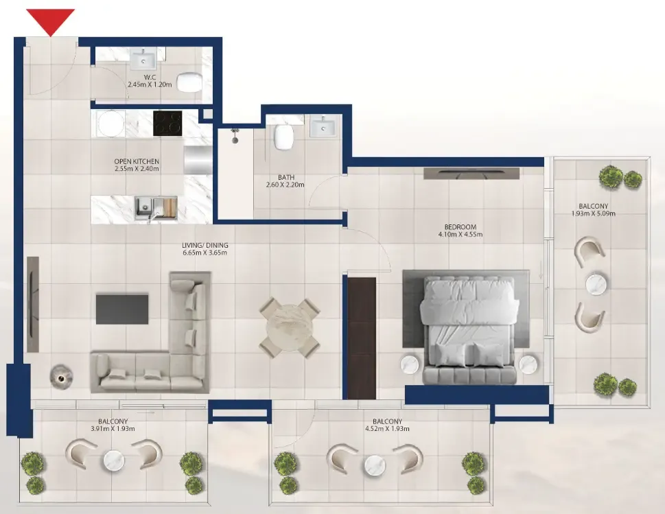 Al Vista 1 bed floor plan, 1,044 sqft