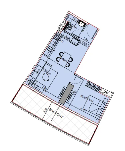 Binghatti Aquarise 1 bed floor plan, 789 sqft