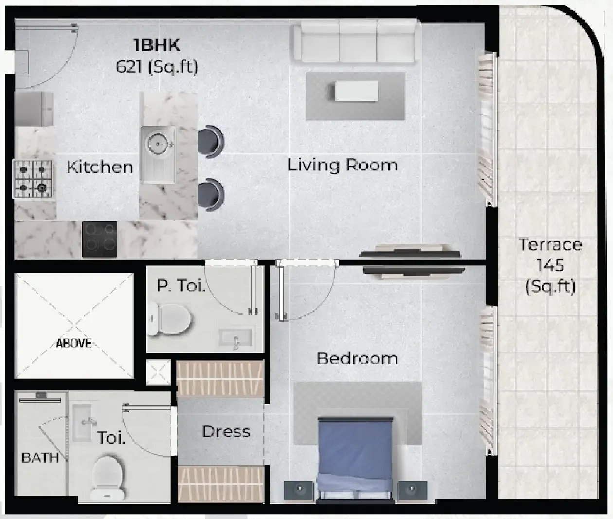 Chapter 02 by Newbury 1 bed floor plan, 766 sqft