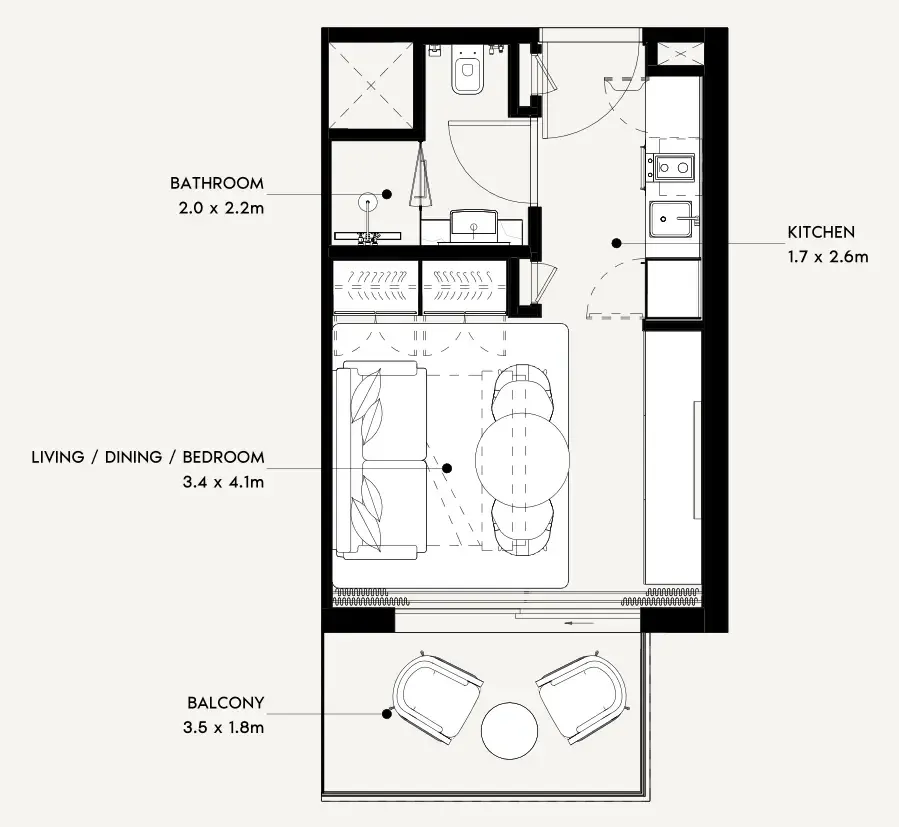 Azizi Noura Studio floor plan, 341 sqft