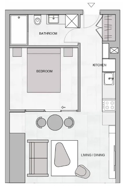 The Community JVT 1 bed floor plan, 396 sqft