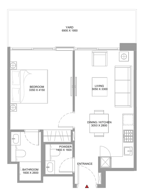 Coastline Beach Residences 1 bed floor plan, 663 sqft