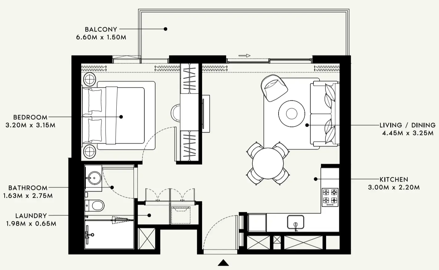 Beach Oasis 1 and 2 1 bed floor plan, 652 sqft