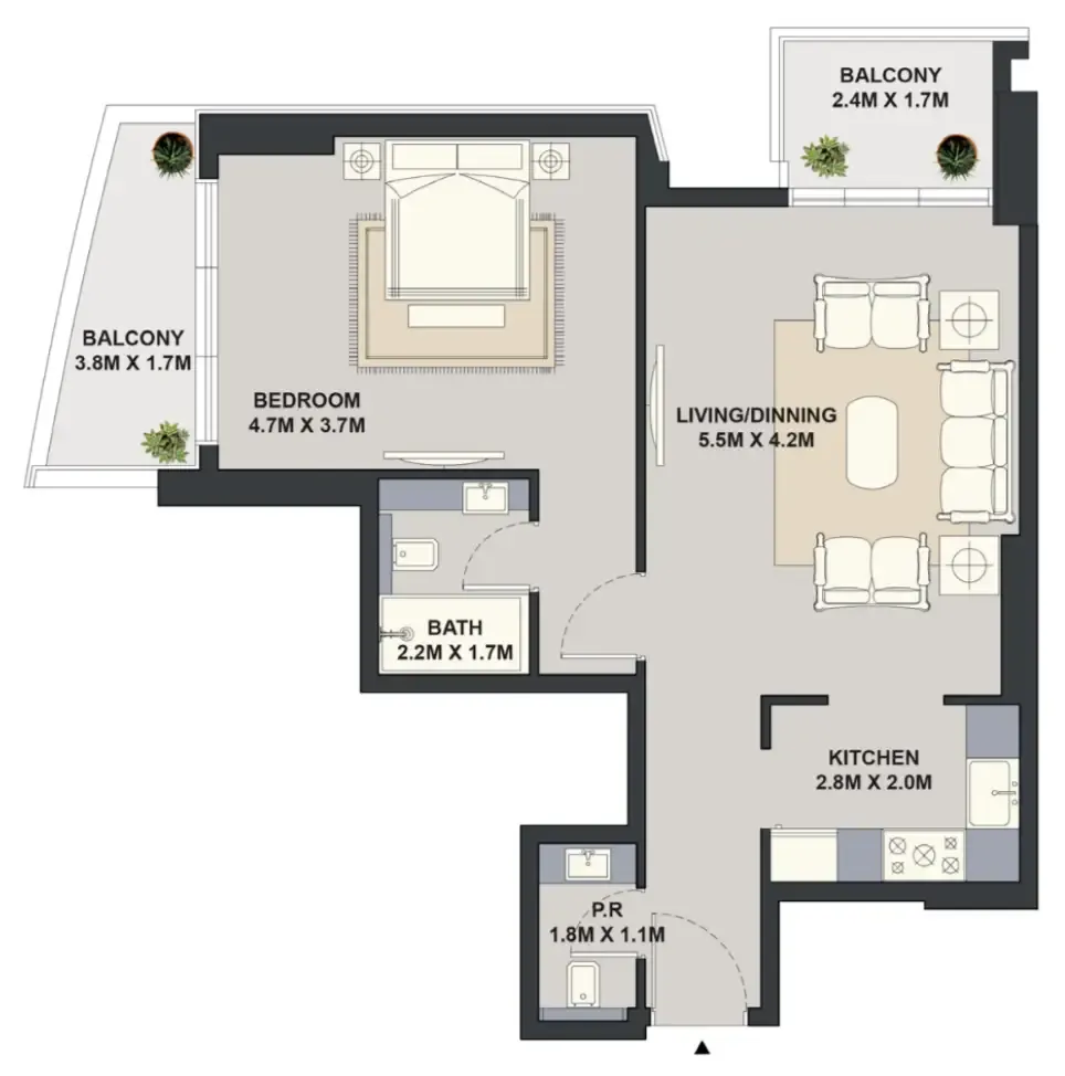 Exotica by Al Marina 1 bed floor plan, 818 sqft