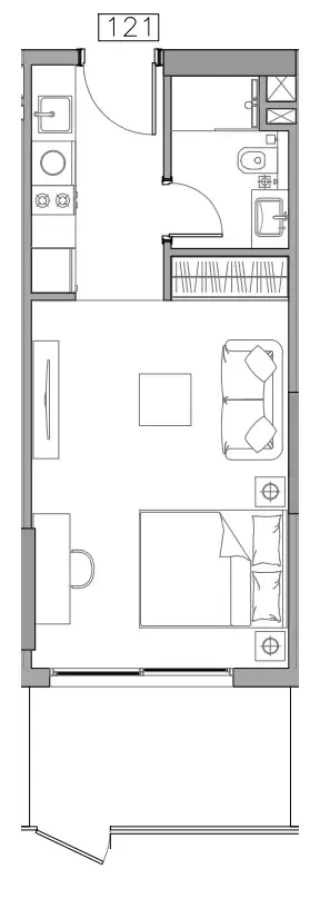 Trevino Studio floor plan, 412 sqft