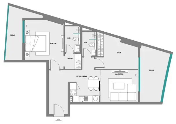 Samana Greenfield 2 1 bed floor plan, 579 – 901 sqft