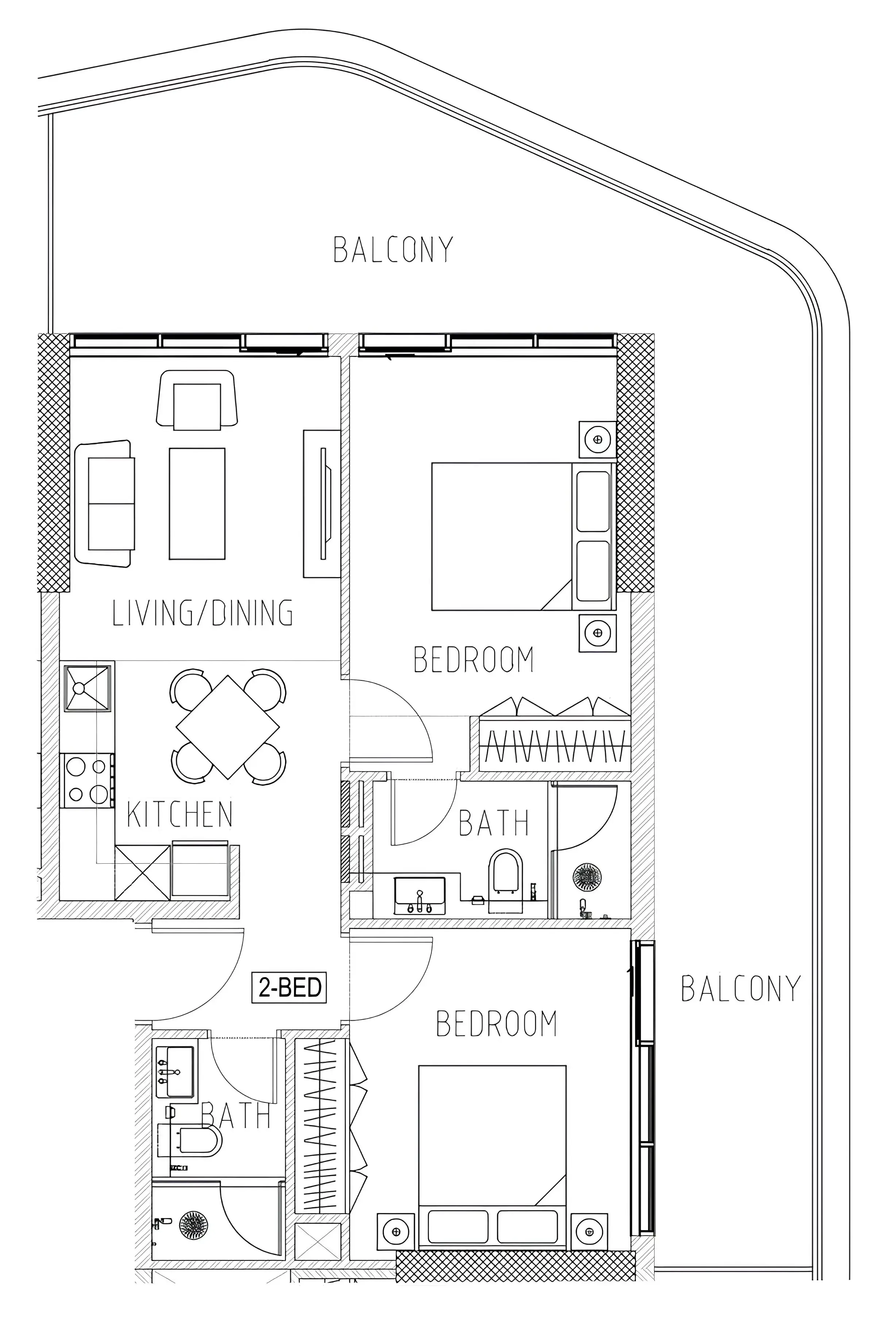Elo 2 and 3 Damac 2 bed floor plan, 1,050 sqft
