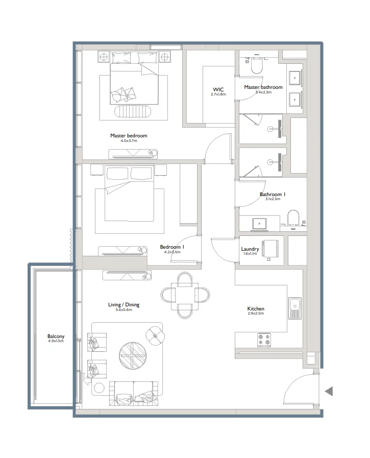 Serenia District East Residences 2 bed floor plan, 1,316 sqft