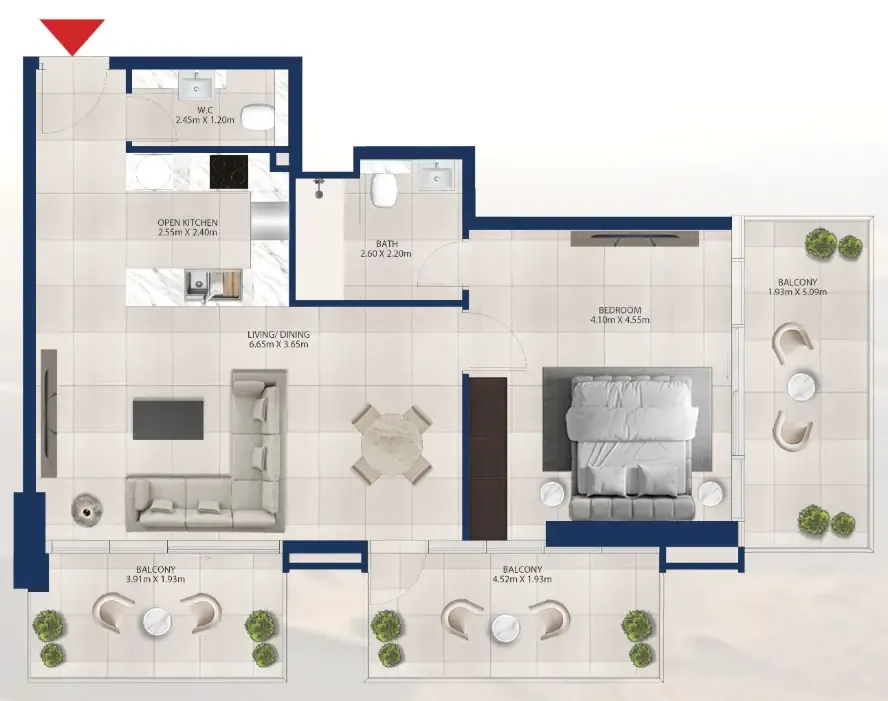 Al Vista 1 bed floor plan, 1,044 sqft
