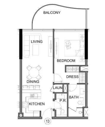 Damac Lagoons Views Phase 3 1 bed floor plan, 719 sqft