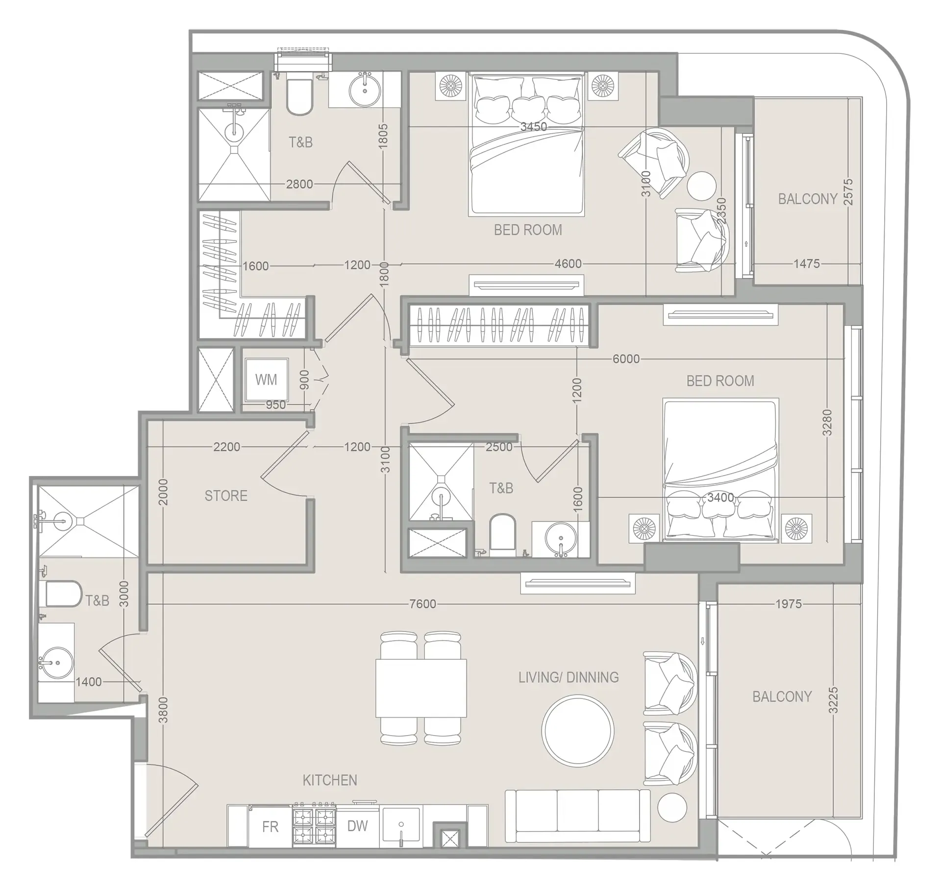 FLU1D ONE 2 bed floor plan, 1,131 sqft
