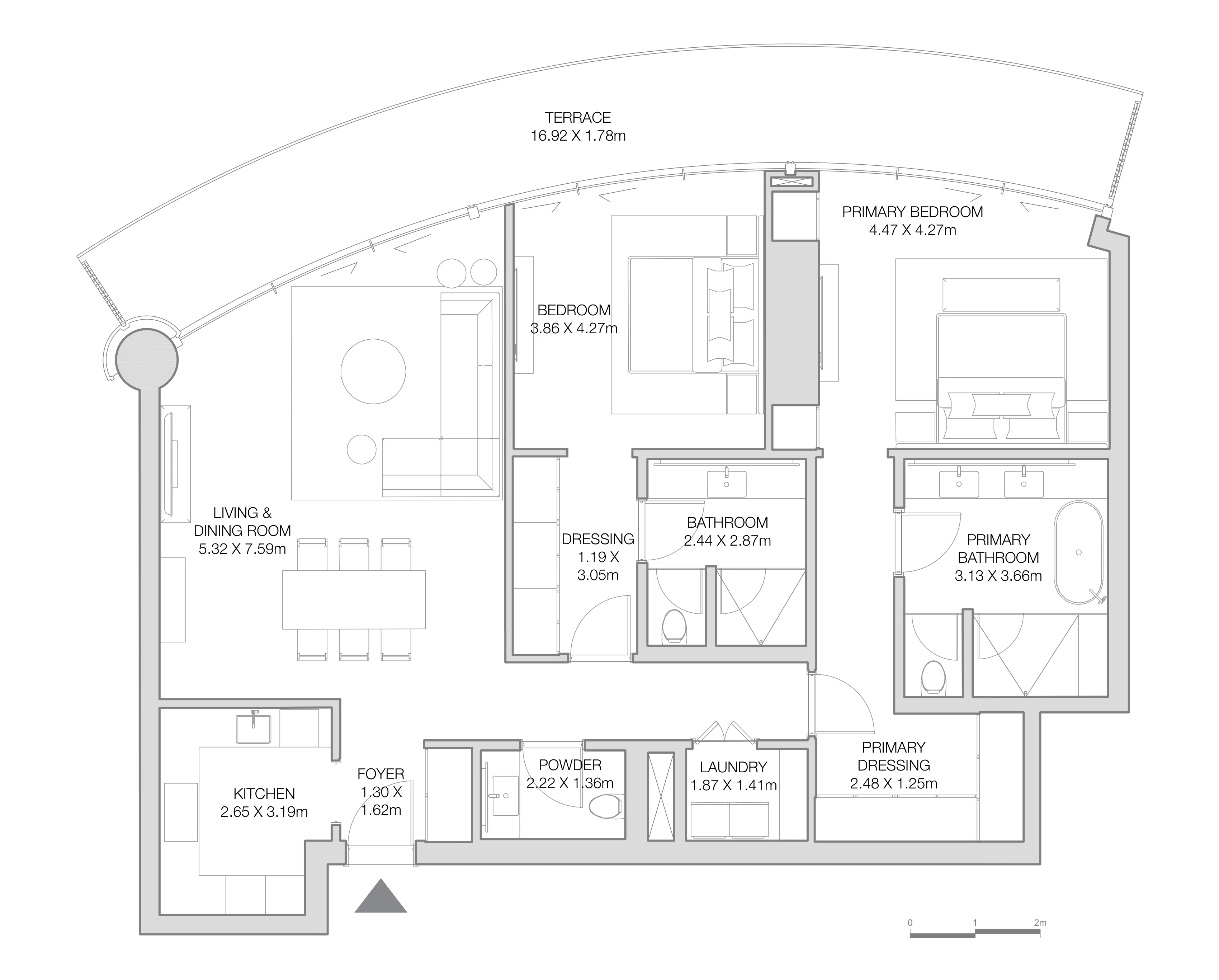 The Residences at The Dubai Beach EDITION 2 bed floor plan, 1,954 – 1,956 sqft