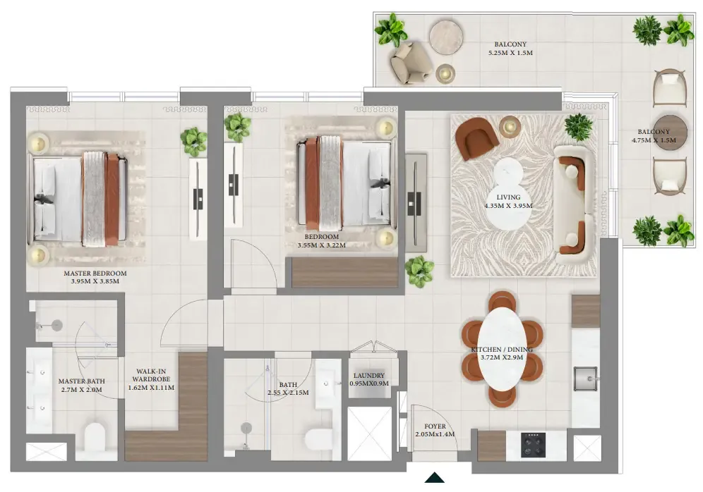 Vida Residences Hillside 2 bed floor plan, 1,176 sqft