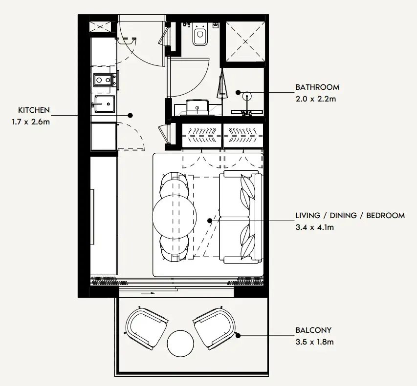 Azizi Noura Studio floor plan, 339 sqft