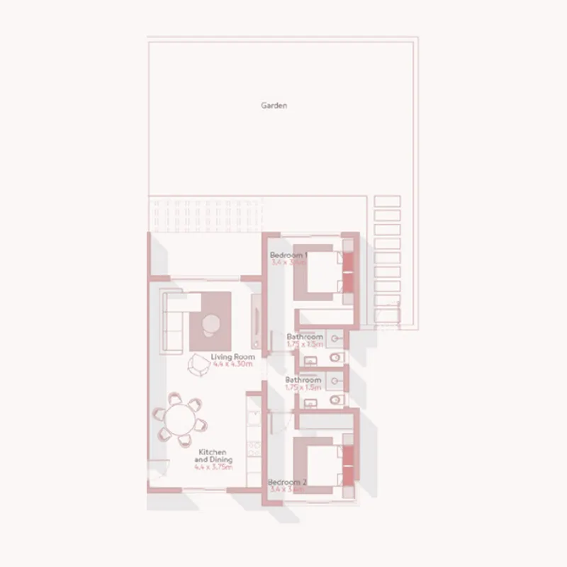 Jebel Sifah - Solaris 2 bed floor plan, 1,029 sqft