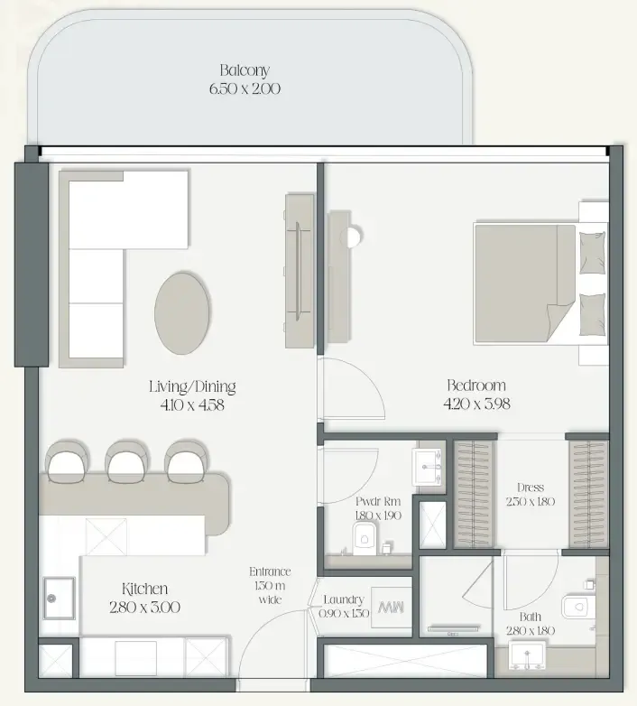 The Caden by Prescott 1 bed floor plan, 834 sqft