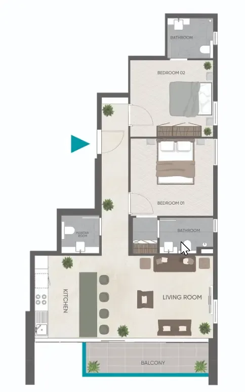 Eden Golf Views 1 2 bed floor plan, 1,003 sqft