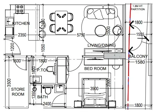 Al Haseen Residences 6 1 bed floor plan, 796 sqft