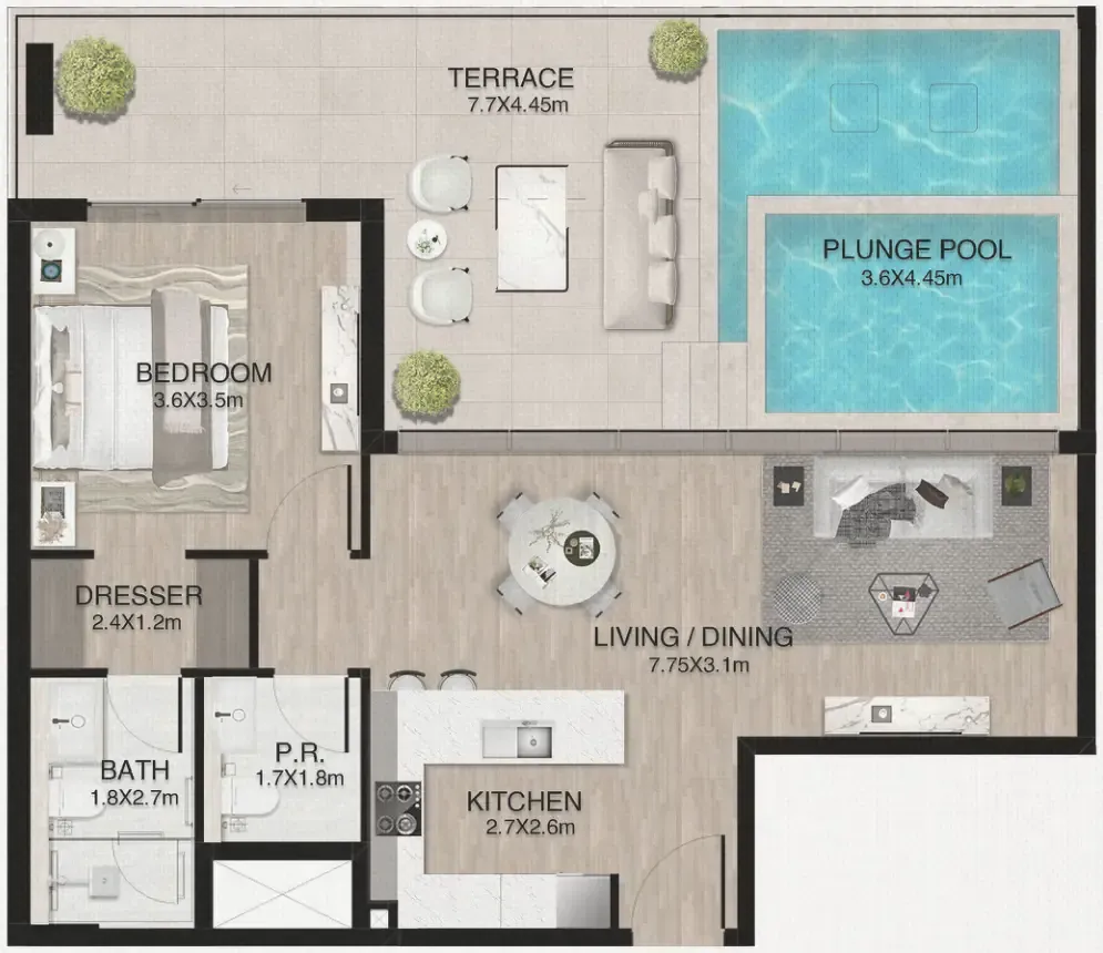 One by Nine 1 bed floor plan, 1,146 sqft