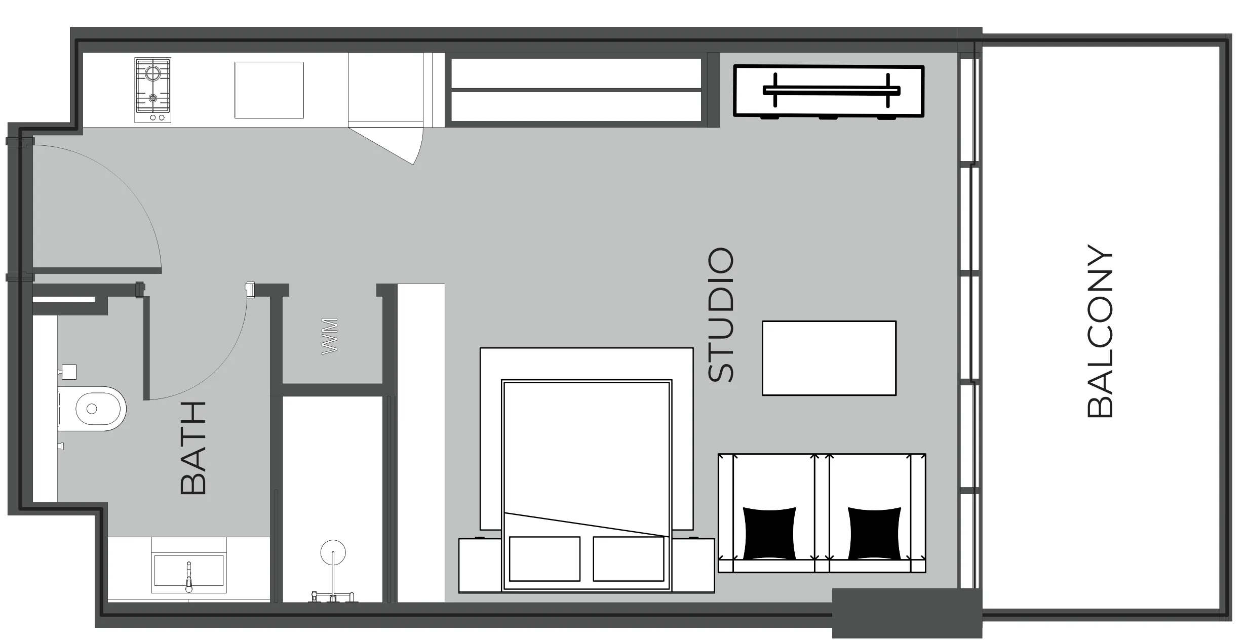 The Boulevard Studio floor plan, 457 sqft