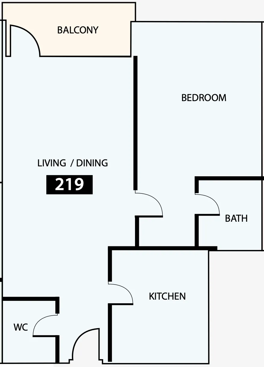 Paradise View 1 1 bed floor plan, 818 sqft