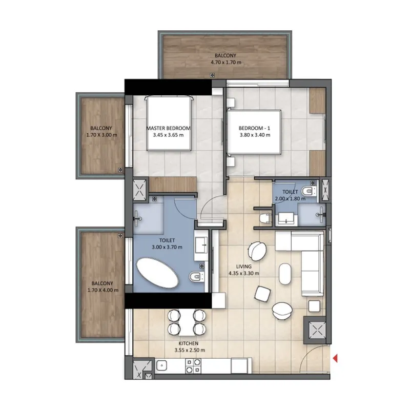 Tranquil Wellness Tower 2 bed floor plan, 1,153 sqft