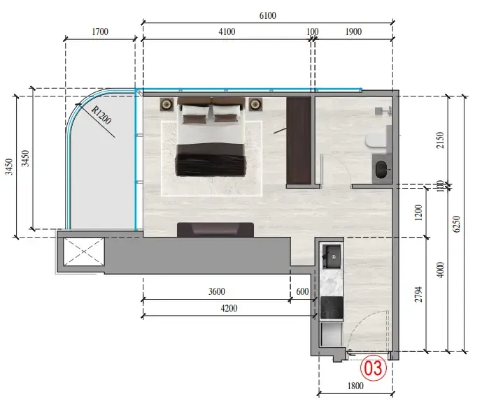 Ananda Residences Studio floor plan, 403 sqft