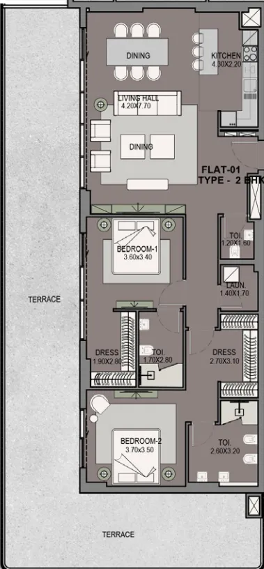 Helvetia Residences 2 bed floor plan, 2,158 sqft