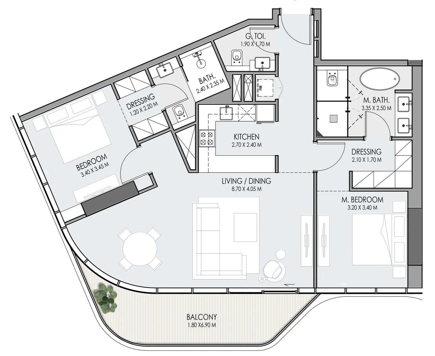 Do Hotels and Residences 2 bed floor plan, 1,266 sqft