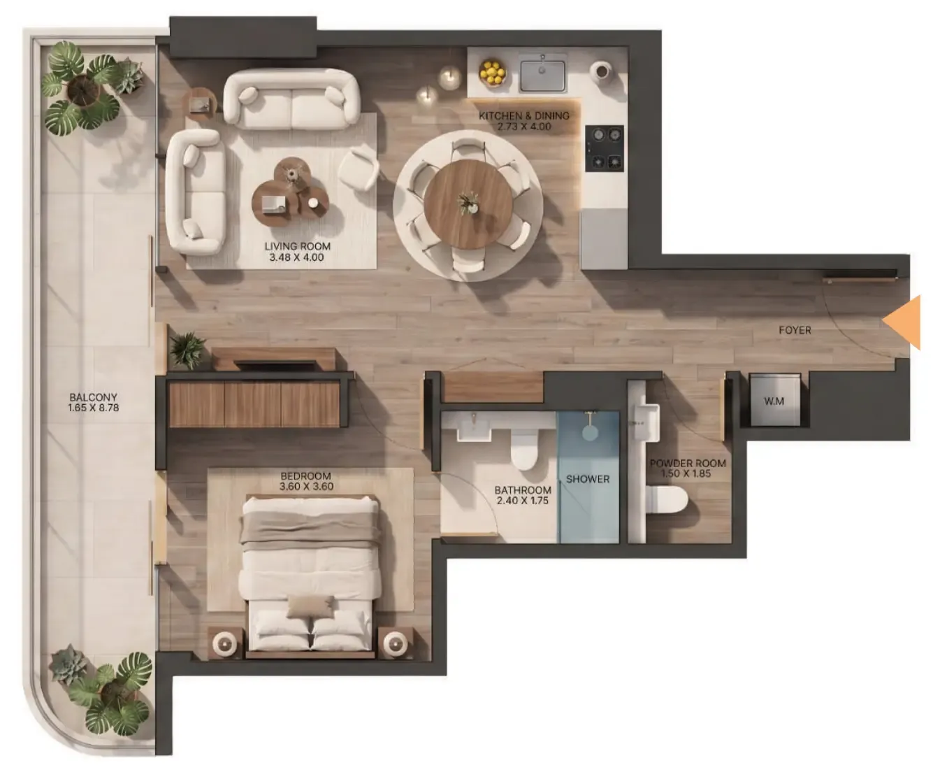 Zen Lagoons by Sanzen 1 bed floor plan, 763 sqft