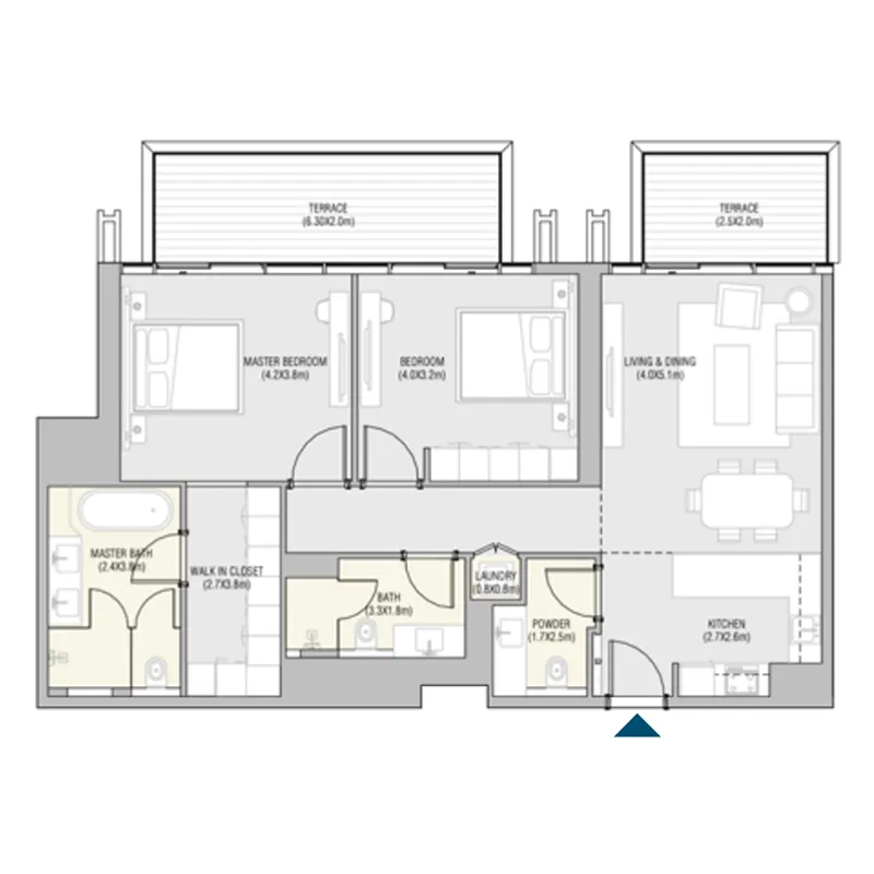 Vida Residences Saadiyat Island 2 bed floor plan, 1,284 sqft