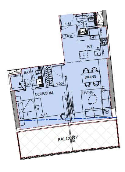Binghatti Aquarise 1 bed floor plan, 811 sqft