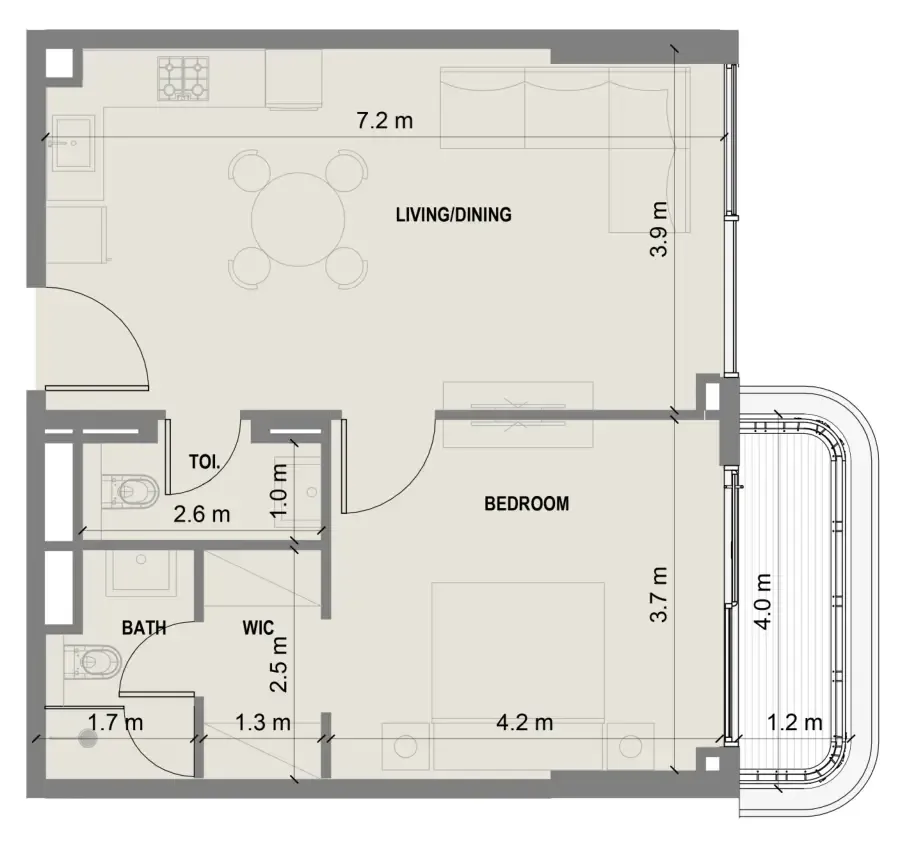 Blue Marina Residence 1 bed floor plan, 673 sqft