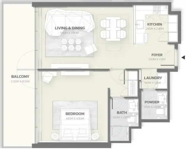 Tonino Lamborghini Residences 1 bed floor plan, 976 sqft