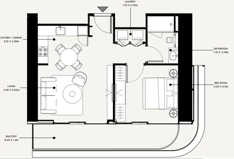 Azizi Milan 1 bed floor plan, 685 sqft