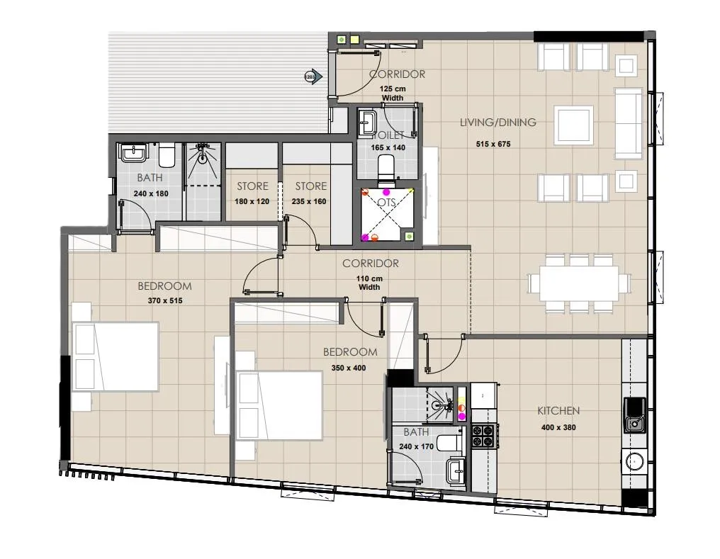 Palatium Residence 2 bed floor plan, 1,303 sqft