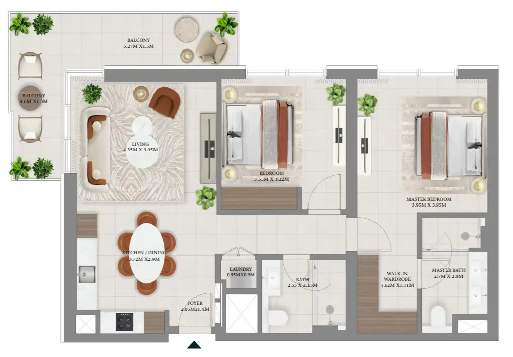 Vida Residences Hillside 2 bed floor plan, 1,166 sqft