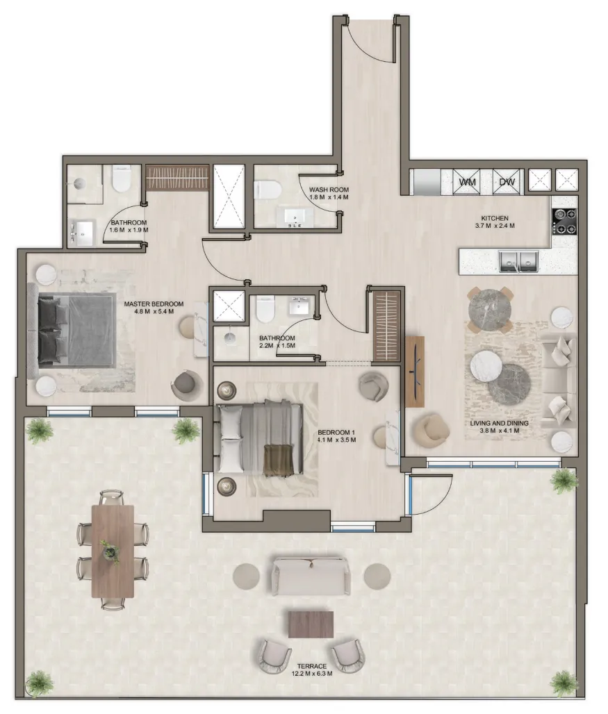 The Corner 2 bed floor plan, 1,631 sqft