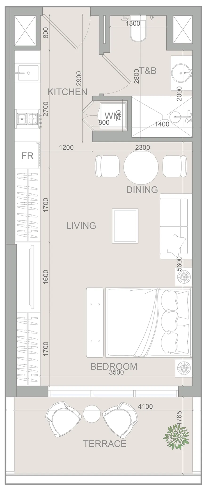 S1LV1ANA Park Studio floor plan, 481 sqft