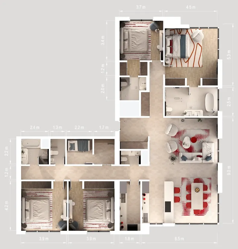 Rosso Bay Residences 4 bed floor plan, 5,138 sqft