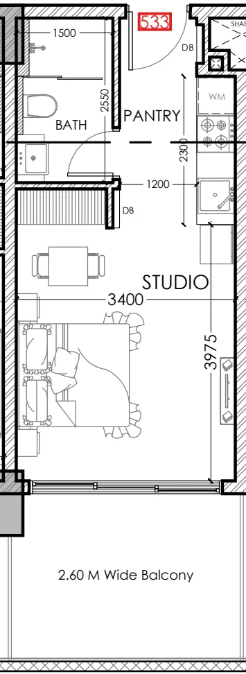 Al Haseen Residences 5 Studio floor plan, 383 sqft