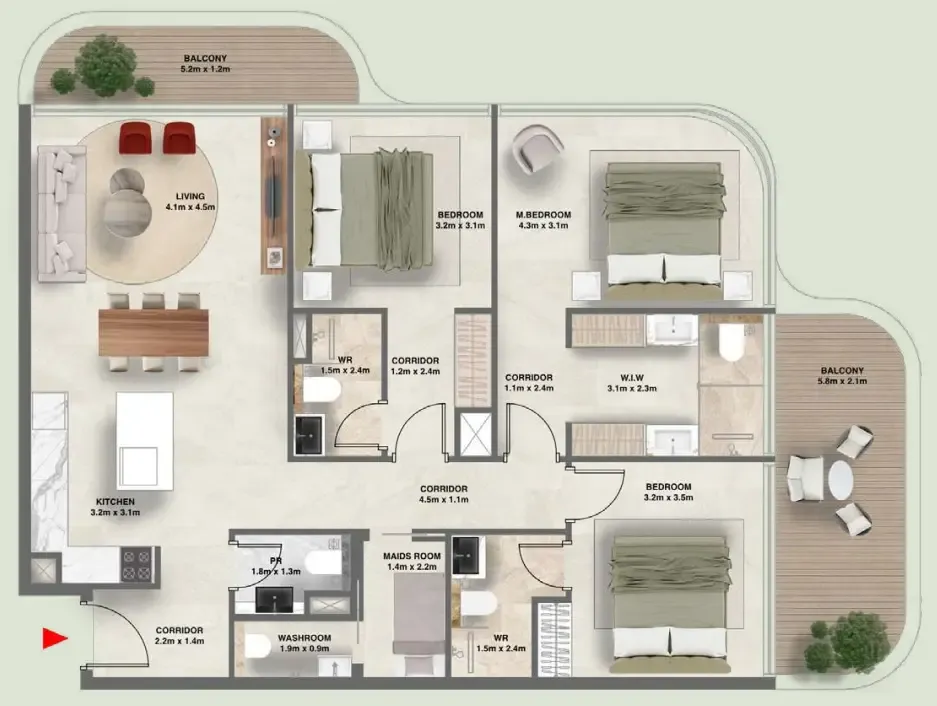 The Tides 3 bed floor plan, 1,395 sqft