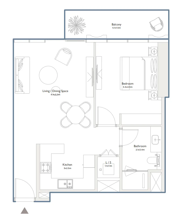 Serenia District West Residence 1 bed floor plan, 853 sqft