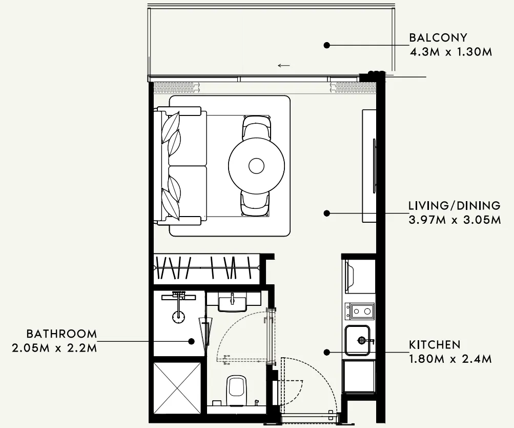 Azizi Milan Studio floor plan, 326 sqft